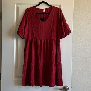 NWT Fall Short Sleeve Boho Red Dress